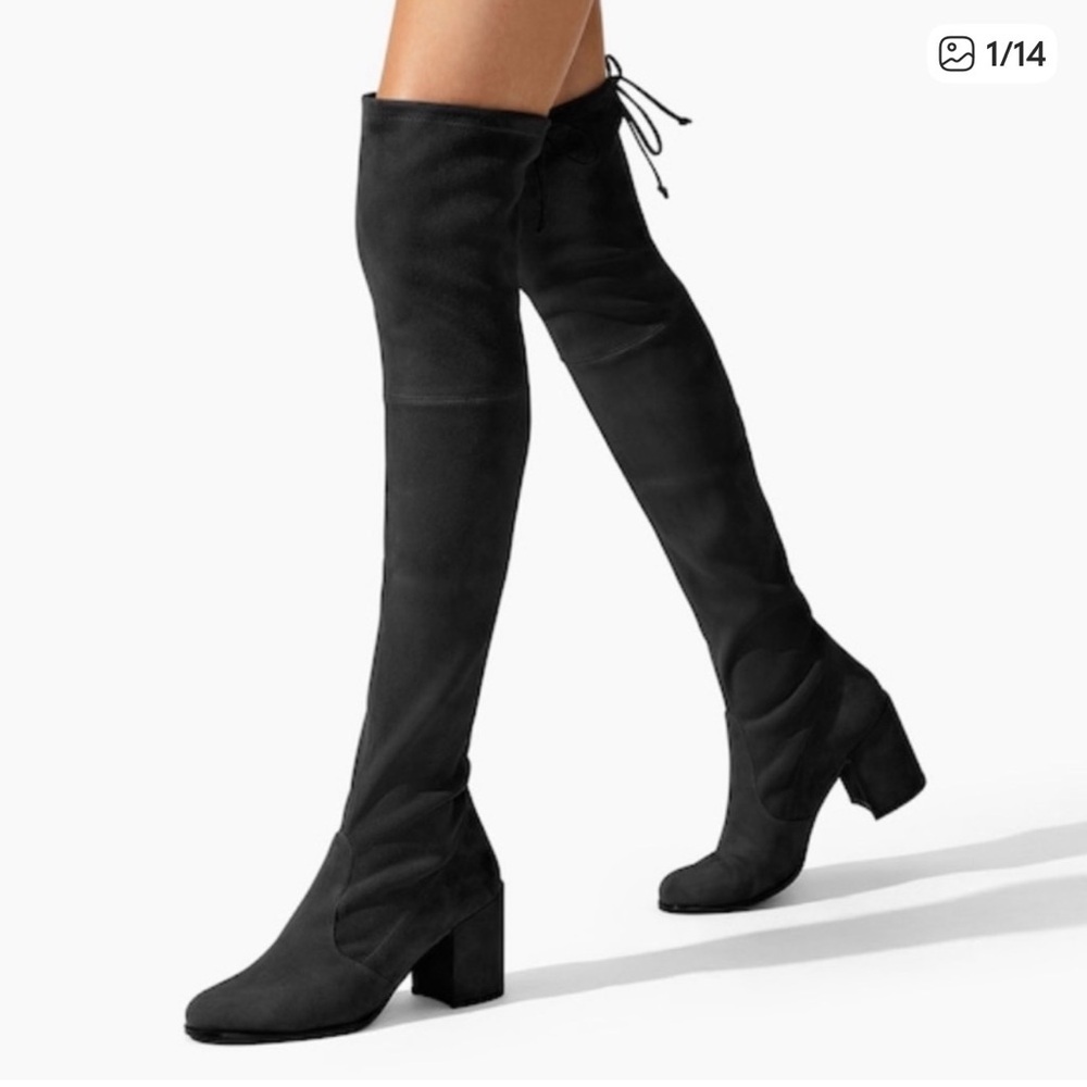 Stuart Weitzman Suede Over-the-Knee Block Heel Boots - Black